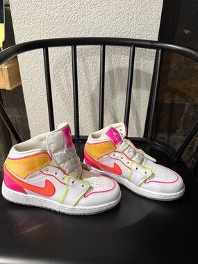 Nike Kids High-Top Sneakers in White with Pink, Orange & Yellow Accents